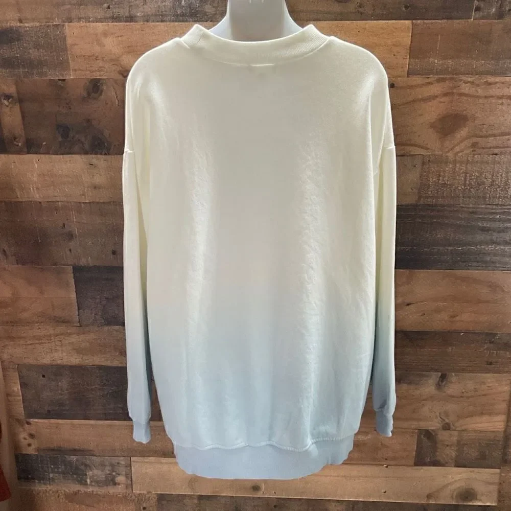 BP Sweatshirt Dip Dye Crew Neck Blue White Ribbed Cuffs Hem Long Sleeve Women XL